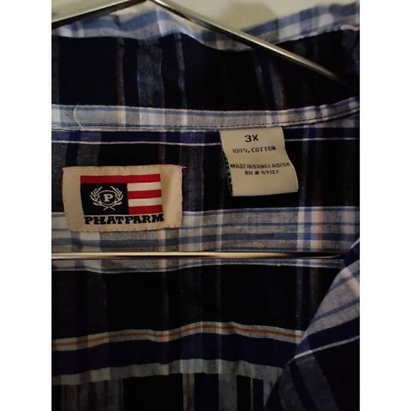 Vintage Phat Farm 3X Plaid Collar Short Sleeve Shirt Blue Red Original Flava Cot - Picture 3 of 8